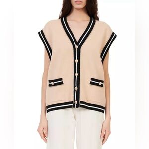 Maje Oversized Knit Sleeveless Cardigan Vest